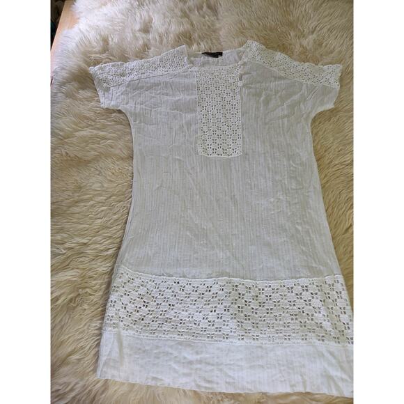 BCBG Max Azria white cotton eyelet short sleeve Tunis dress top short sleeve - Picture 1 of 16